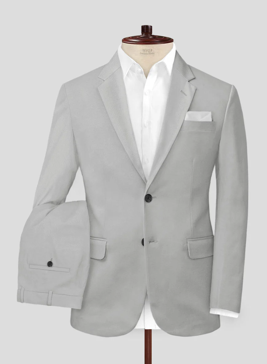 Light Gray Feather Cotton Canvas Stretch Suit - Image 2