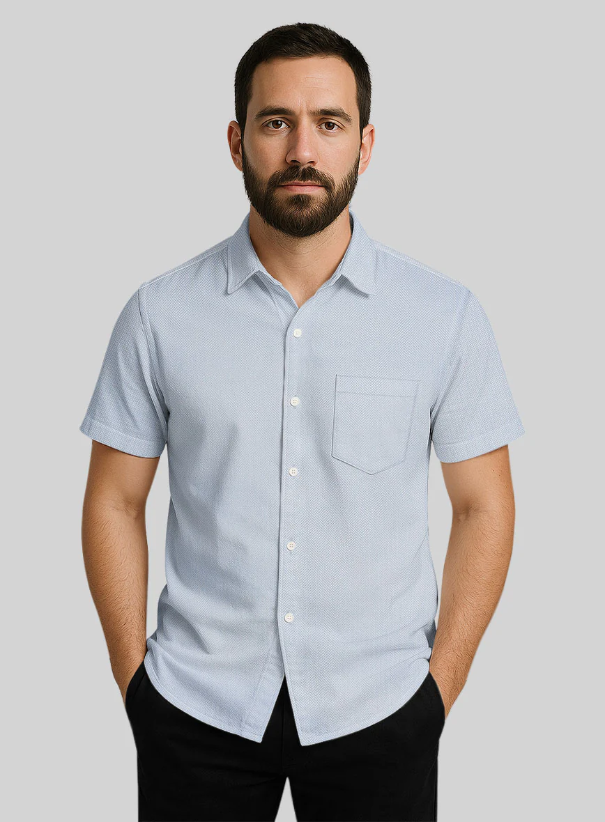 Light Gray Herringbone Cotton Shirt - Image 2