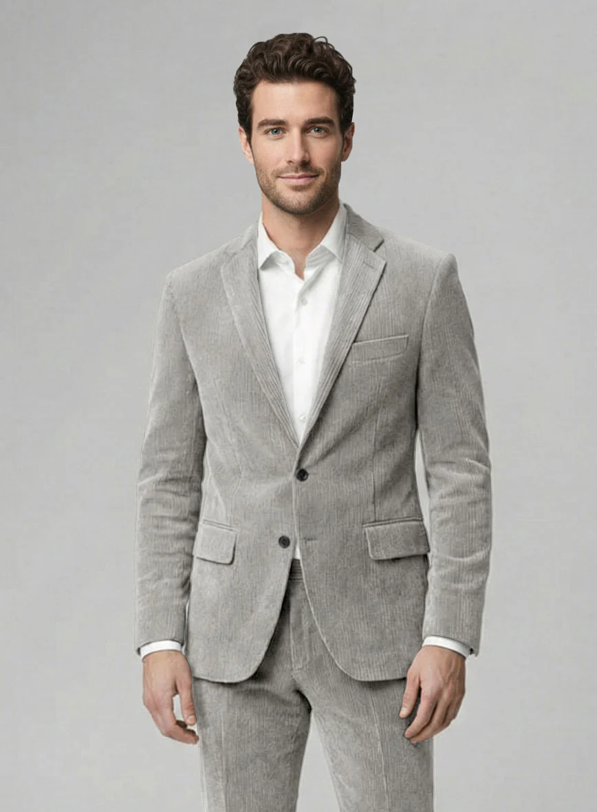 Light Gray Stretch Pin Corduroy Suit - Image 3