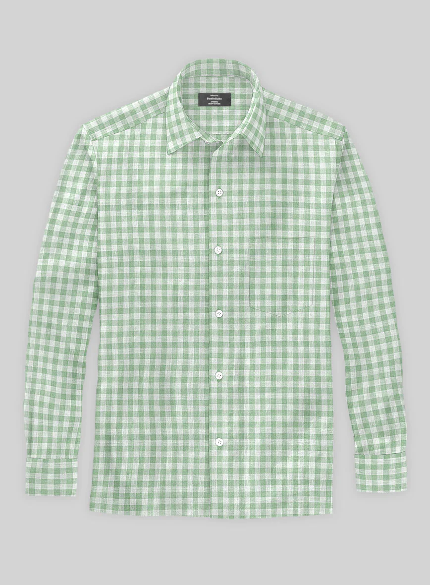 Light Green Checks Linen Shirt - Image 2
