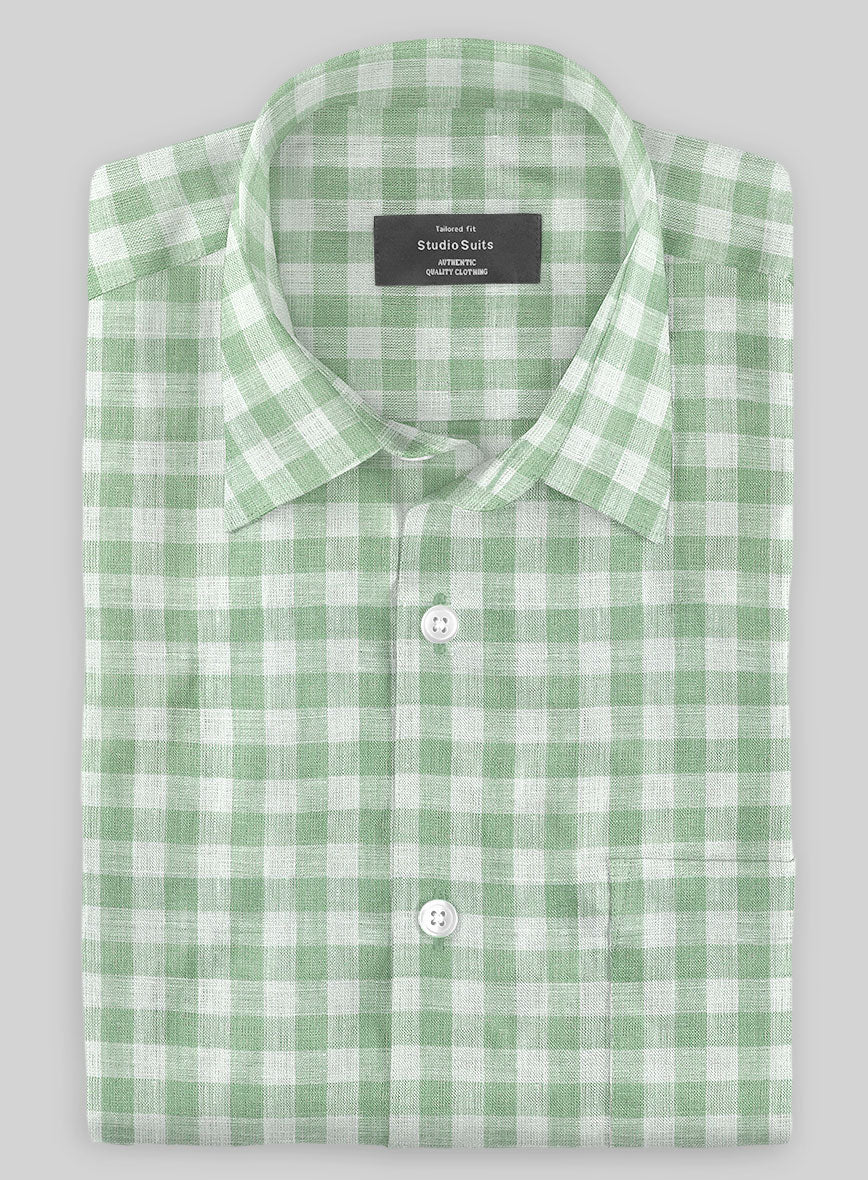 Light Green Checks Linen Shirt - Image 2