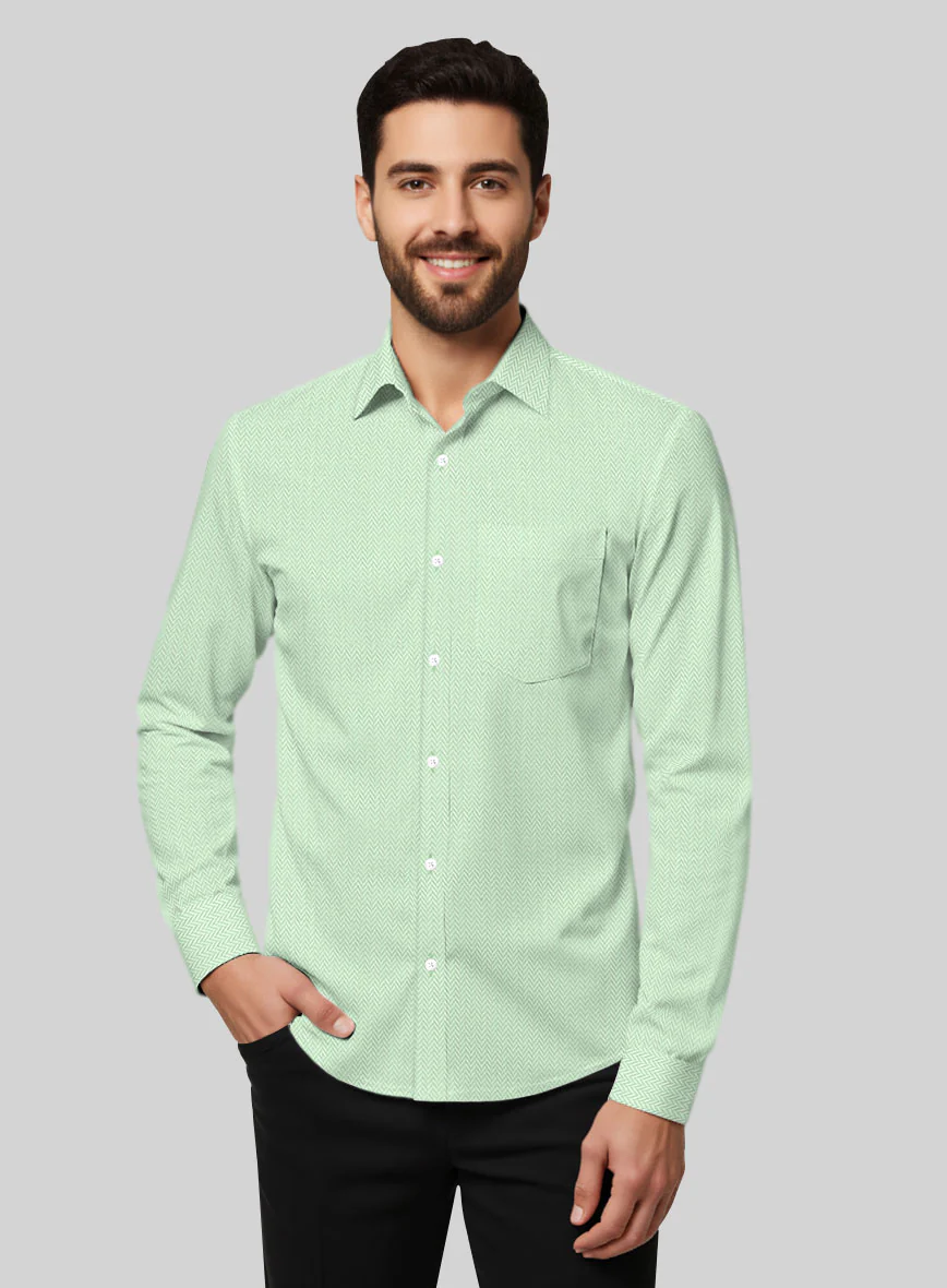 Light Sage Herringbone Cotton Shirt - Image 2