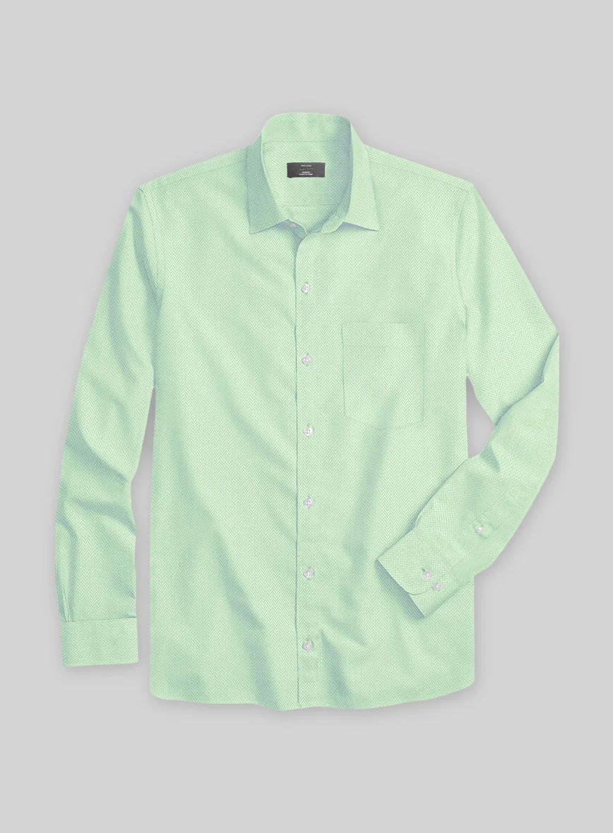 Light Sage Herringbone Cotton Shirt - Image 3