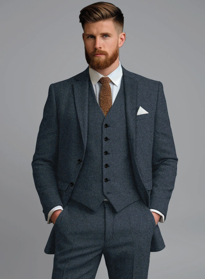 Light Weight Bond Blue Tweed Suit - Image 3