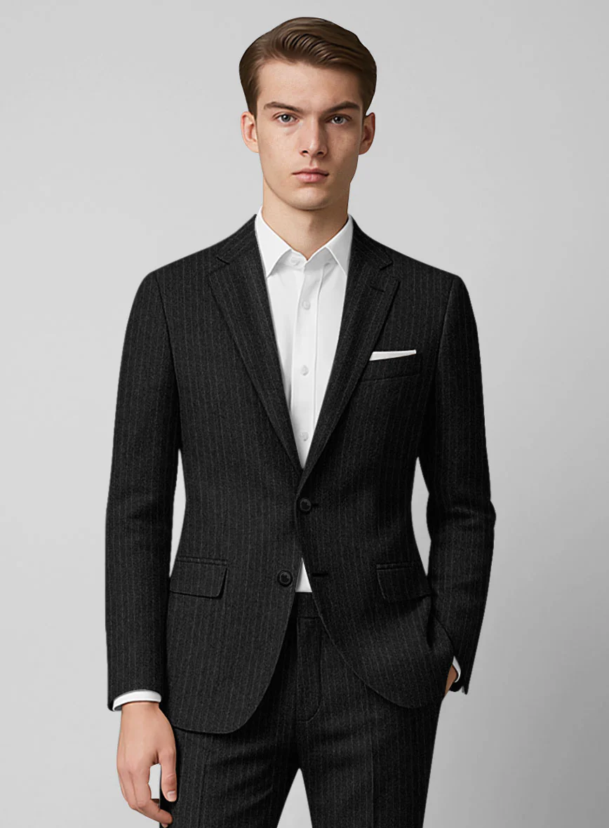 Light Weight Charcoal Stripe Tweed Jacket - Image 2