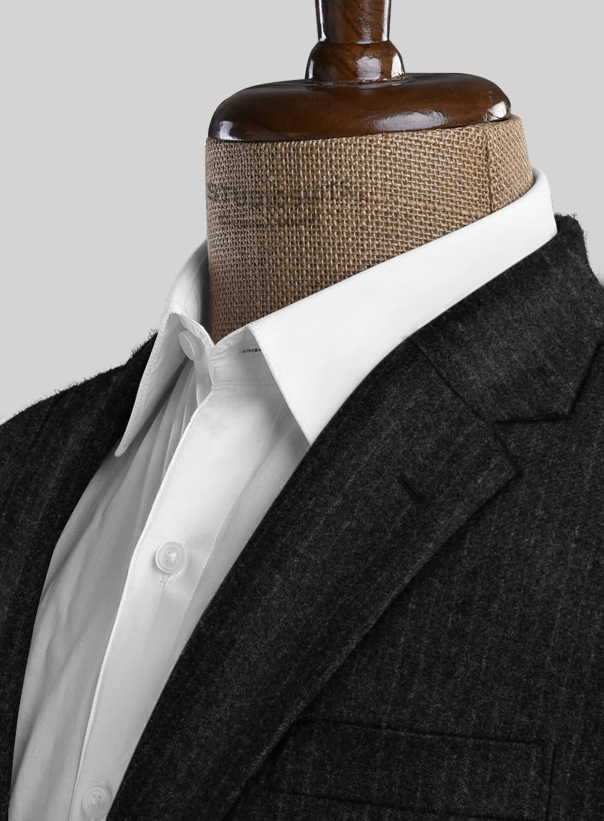 Light Weight Charcoal Stripe Tweed Jacket - Image 3