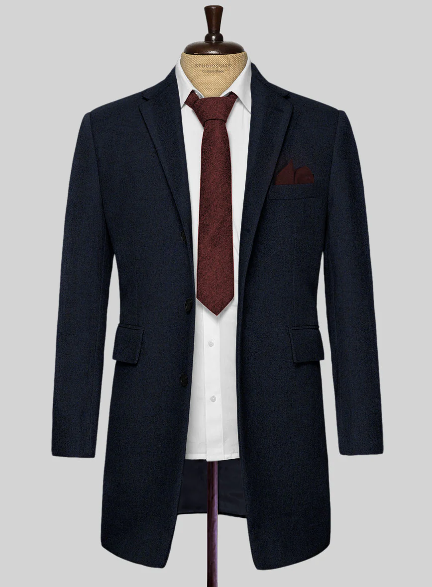 Light Weight Melange Dark Blue Tweed Overcoat - Image 2