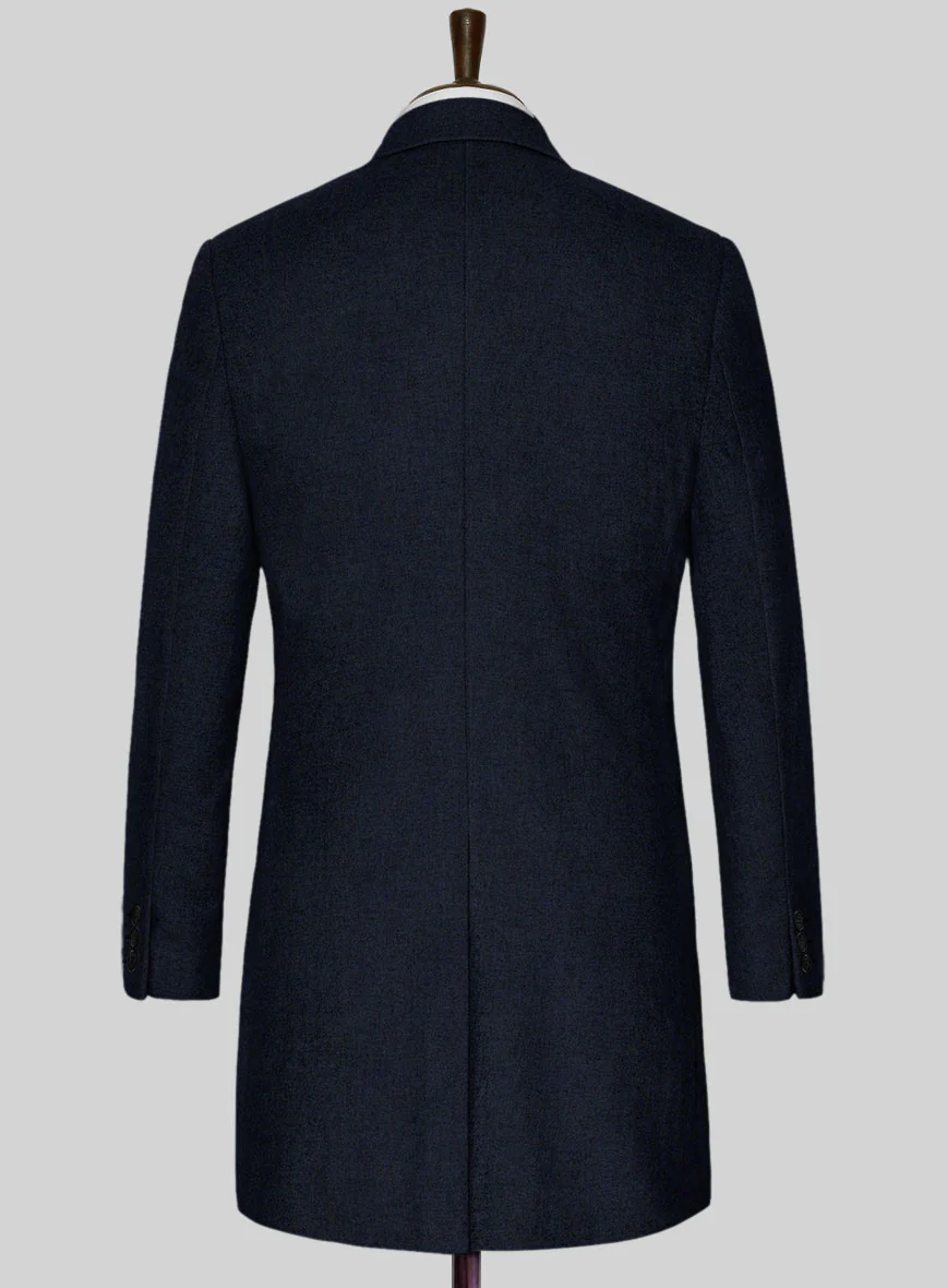 Light Weight Melange Dark Blue Tweed Overcoat - Image 3