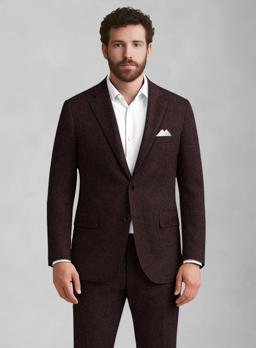 Light Weight Melange Wine Tweed Jacket - Image 2