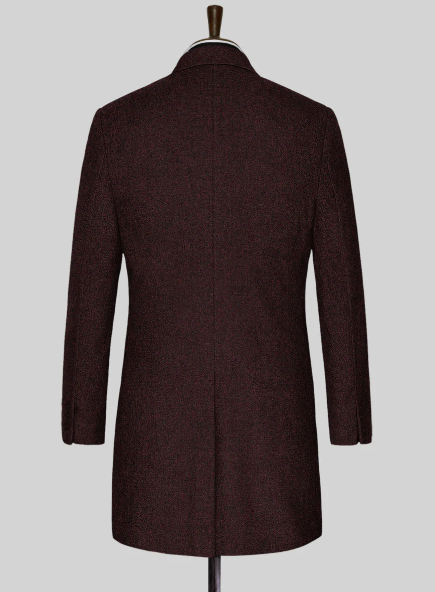 Light Weight Melange Wine Tweed Overcoat - Image 2