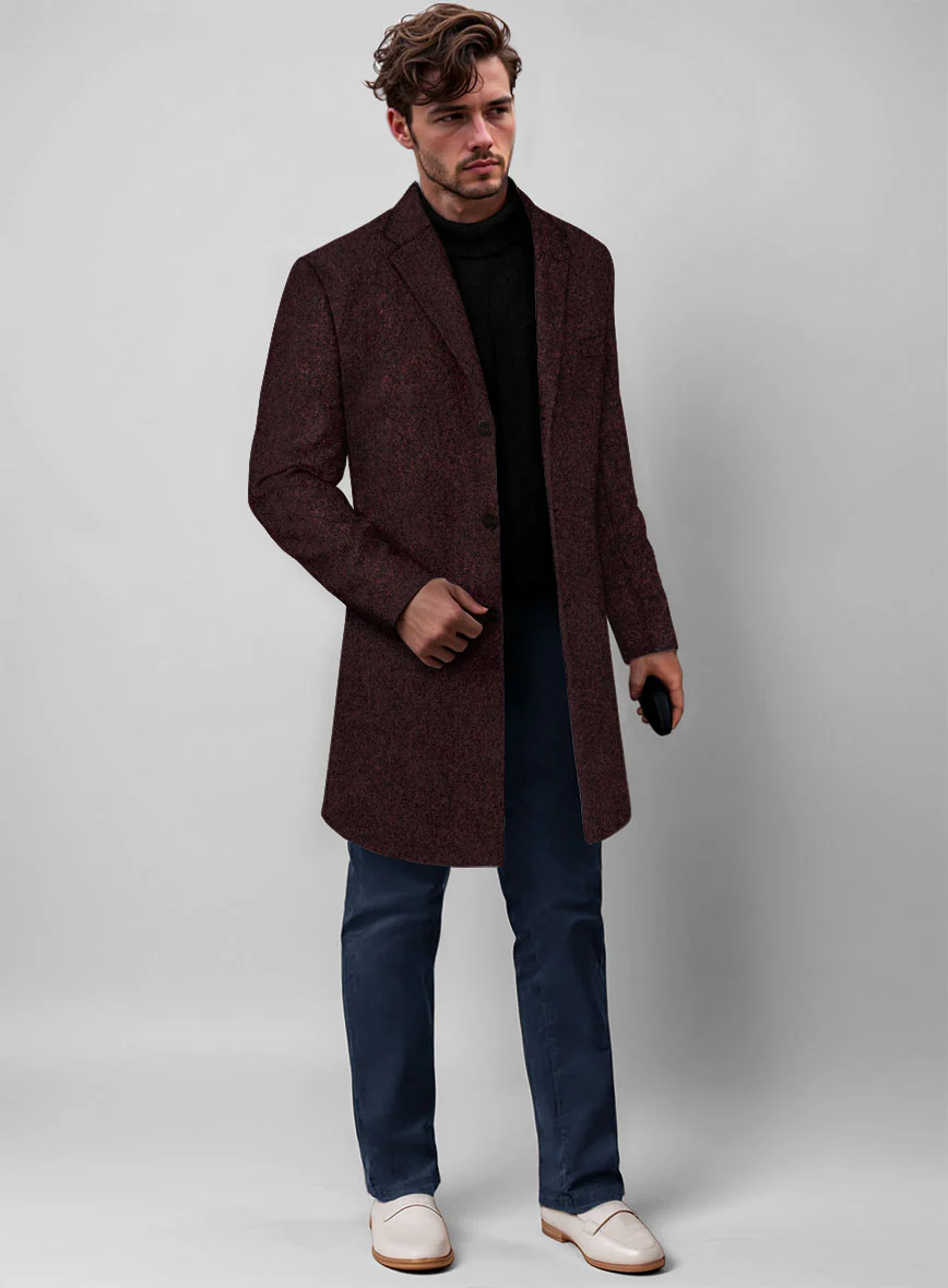 Light Weight Melange Wine Tweed Overcoat - Image 3
