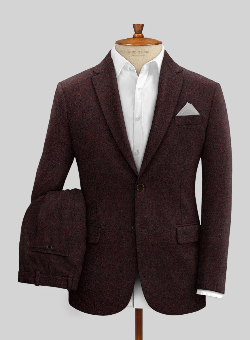 Light Weight Melange Wine Tweed Suit - Image 2