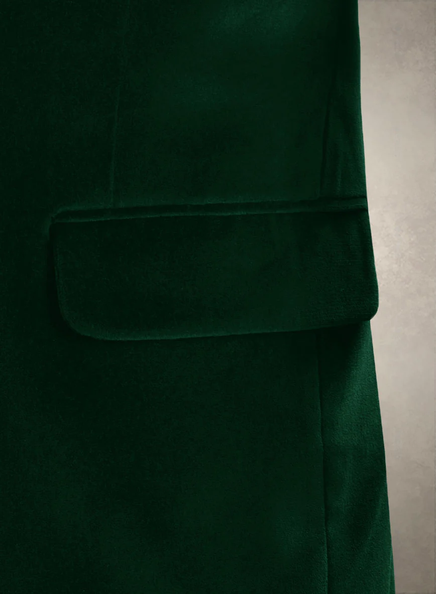 Lion Embroidery Royal Green Velvet Blazer - Image 4