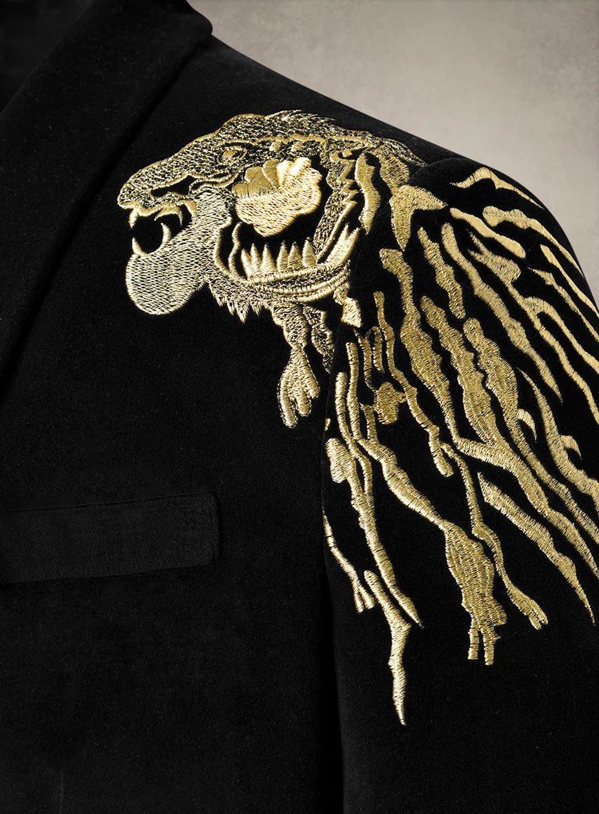 Lion Embroidery Velvet Blazer - Image 2