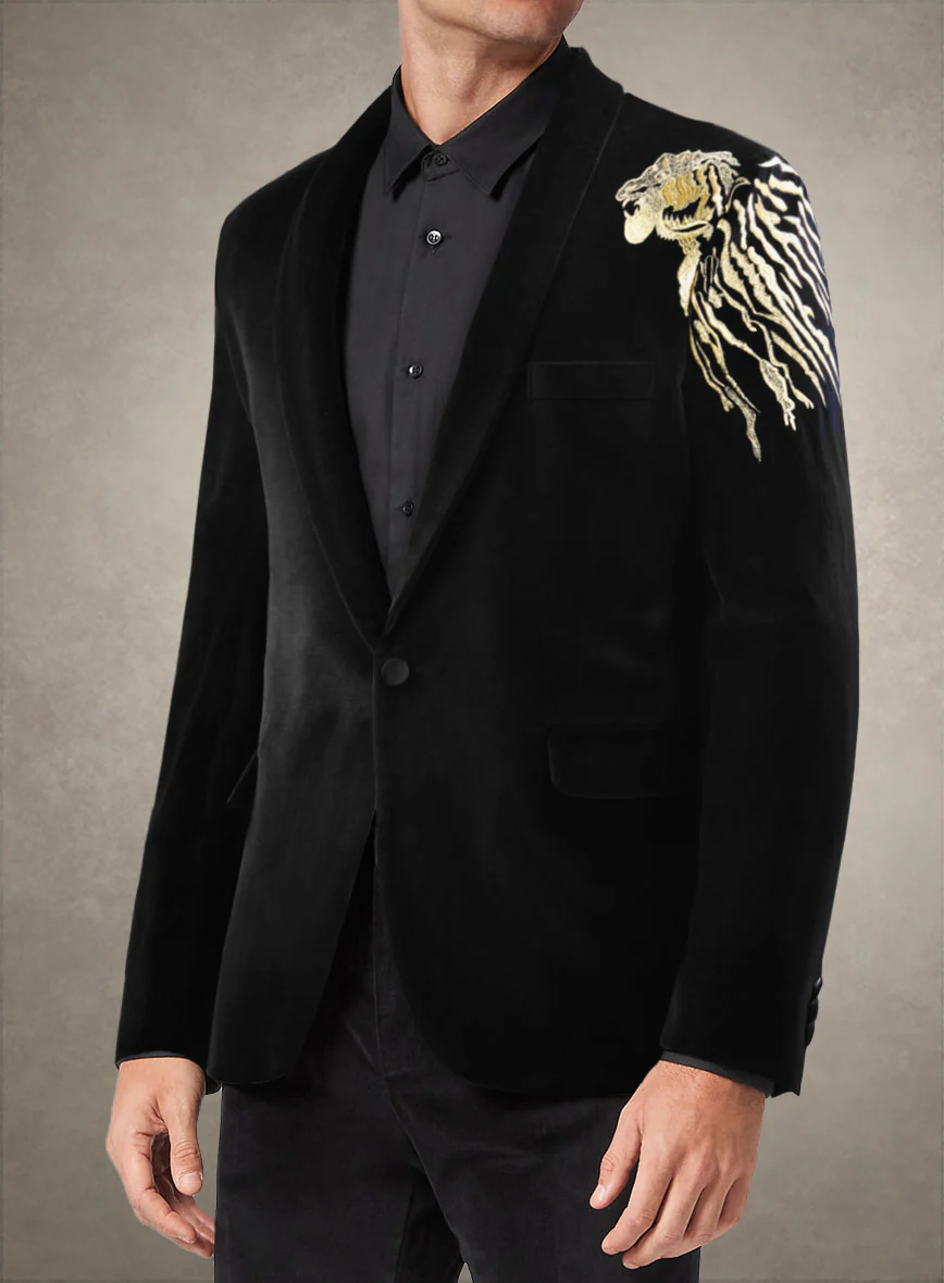 Lion Embroidery Velvet Blazer - Image 3