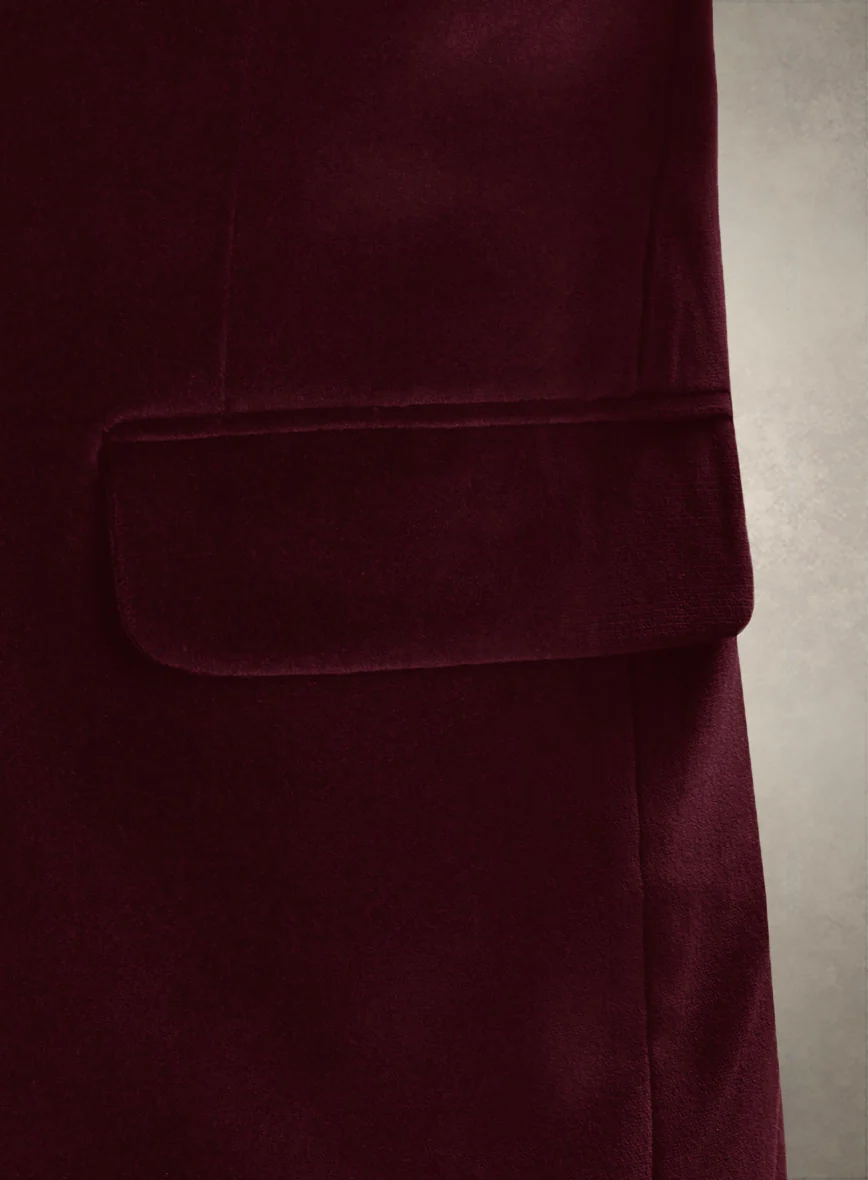 Lion Embroidery Wine Velvet Blazer - Image 4