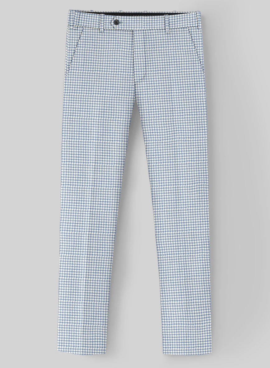 London Loom Azure Houndstooth Wool Silk Linen Pants - Image 2