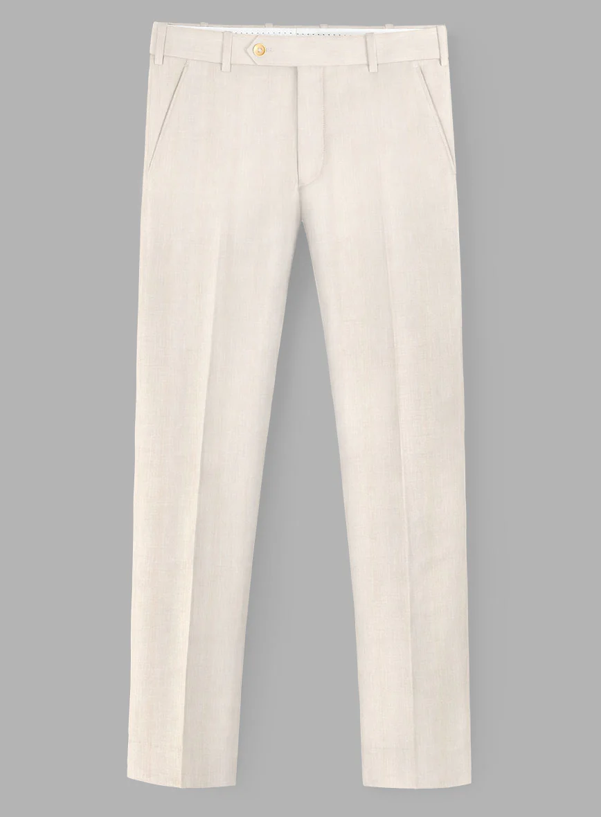 London Loom Beige Herringbone Wool Silk Linen Suit - Image 7