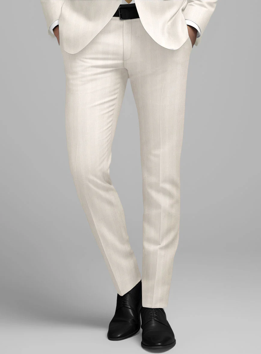 London Loom Beige Herringbone Wool Silk Linen Suit - Image 8