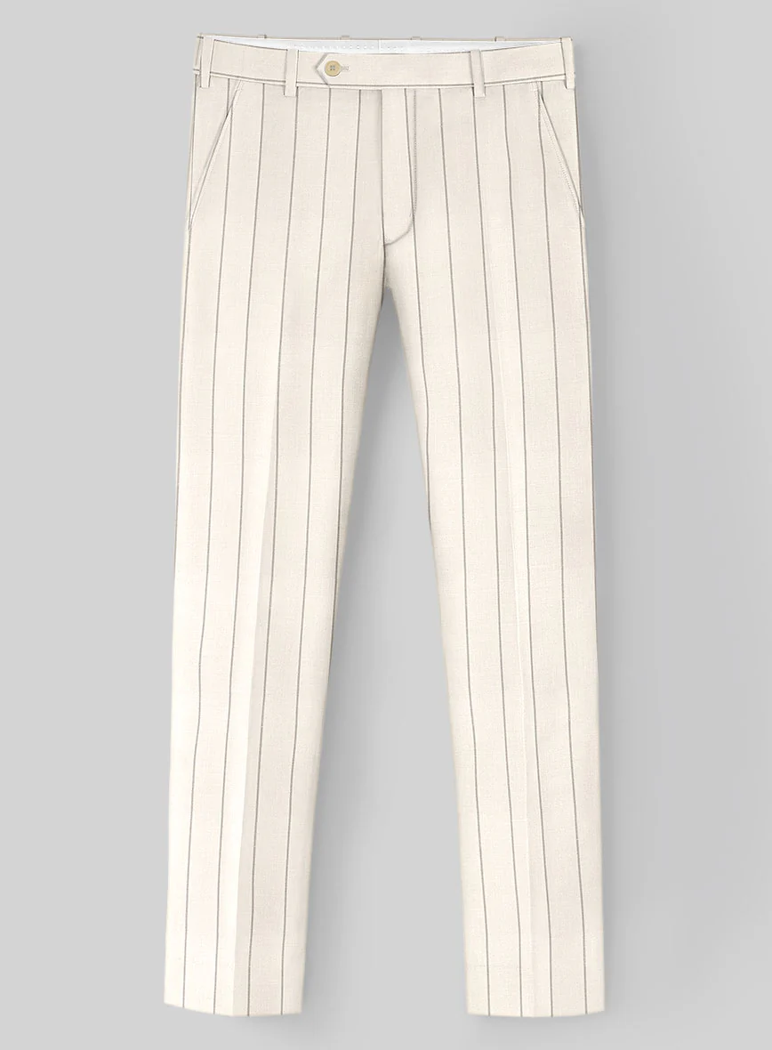 London Loom Beige Stripe Wool Silk Linen Suit - Image 6
