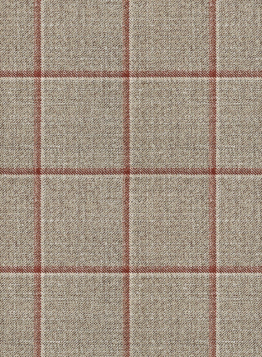 London Loom Beige Windowpane Wool Silk Linen Pants - Image 3