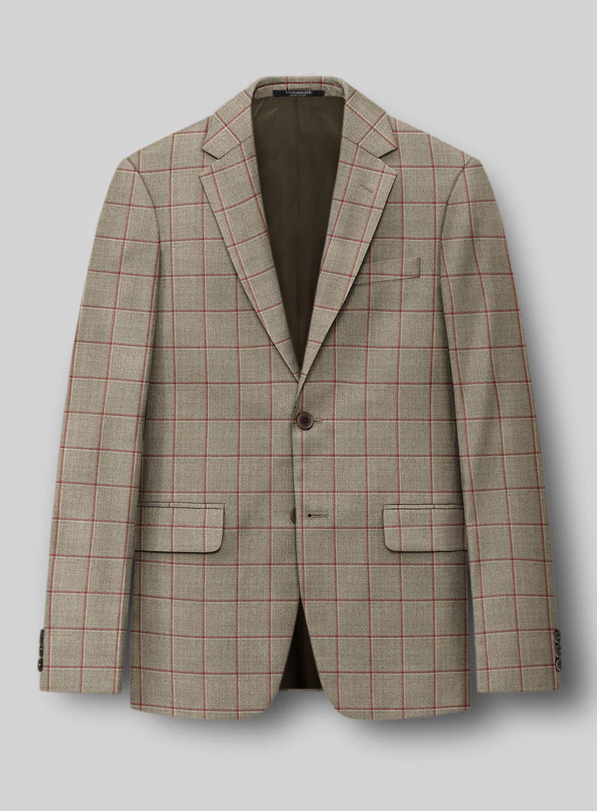 London Loom Beige Windowpane Wool Silk Linen Suit - Image 4