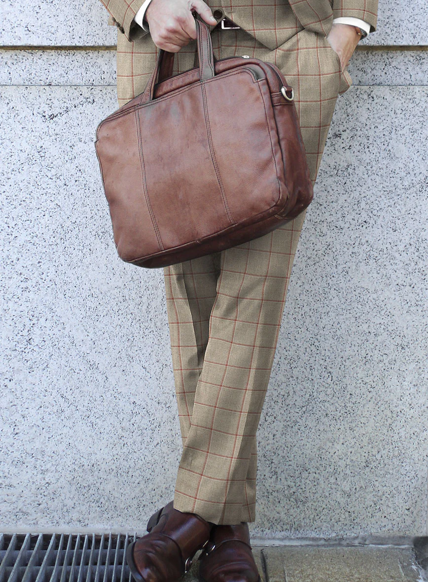 London Loom Beige Windowpane Wool Silk Linen Suit - Image 6