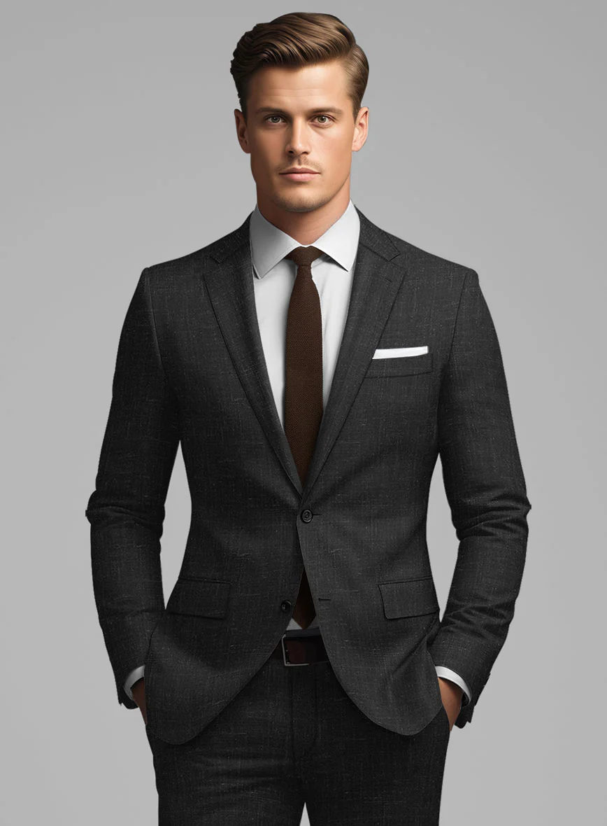 London Loom Black Twill Wool Silk Linen Jacket - Image 2