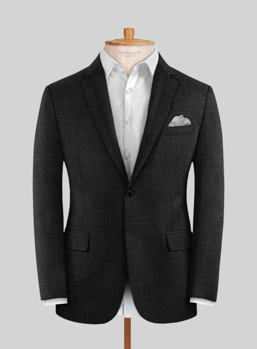 London Loom Black Twill Wool Silk Linen Suit - Image 5