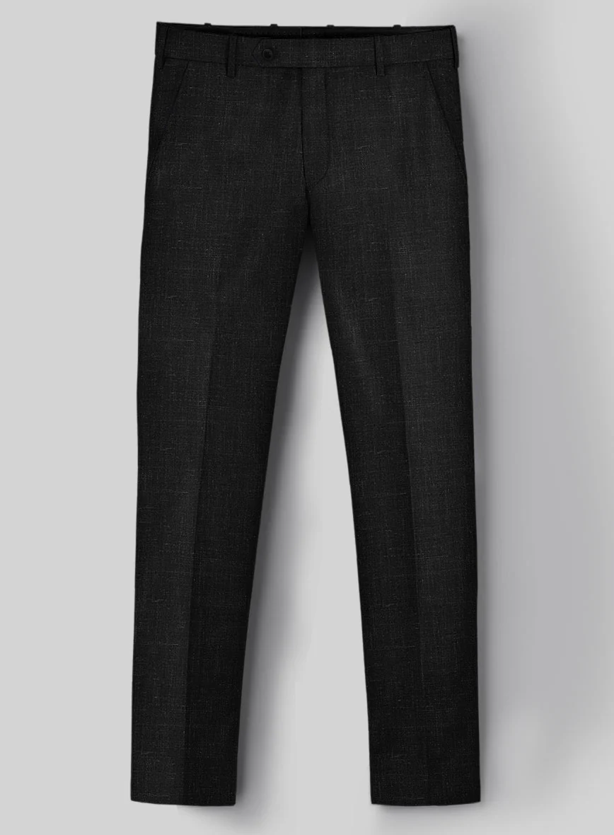 London Loom Black Twill Wool Silk Linen Suit - Image 6
