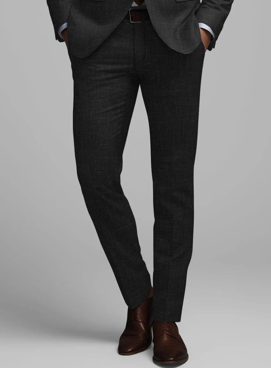 London Loom Black Twill Wool Silk Linen Suit - Image 7