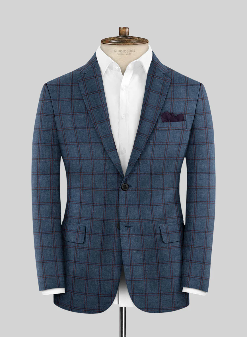 London Loom Blue Check Wool Silk Linen Jacket - Image 3