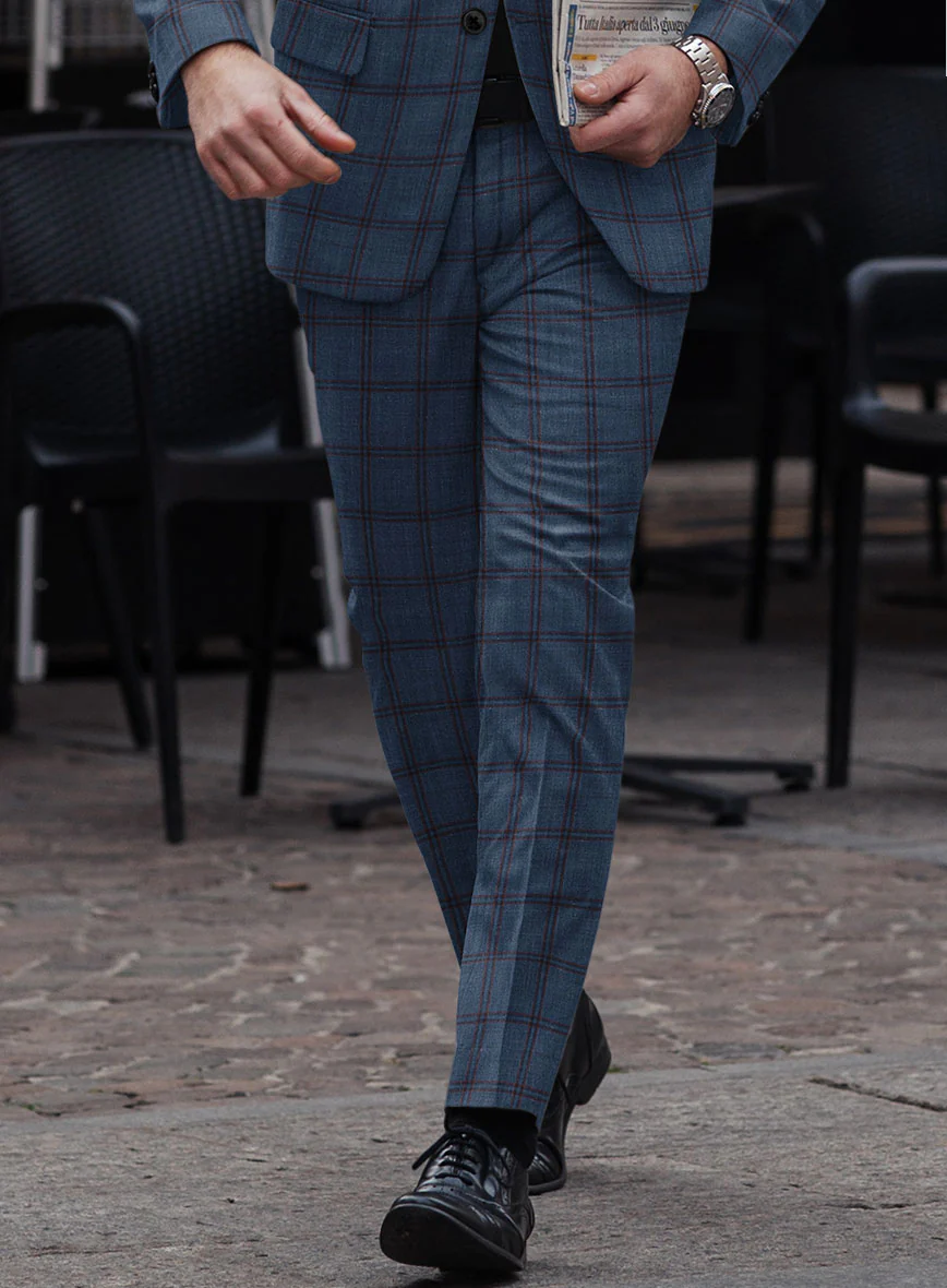 London Loom Blue Check Wool Silk Linen Pants - Image 2