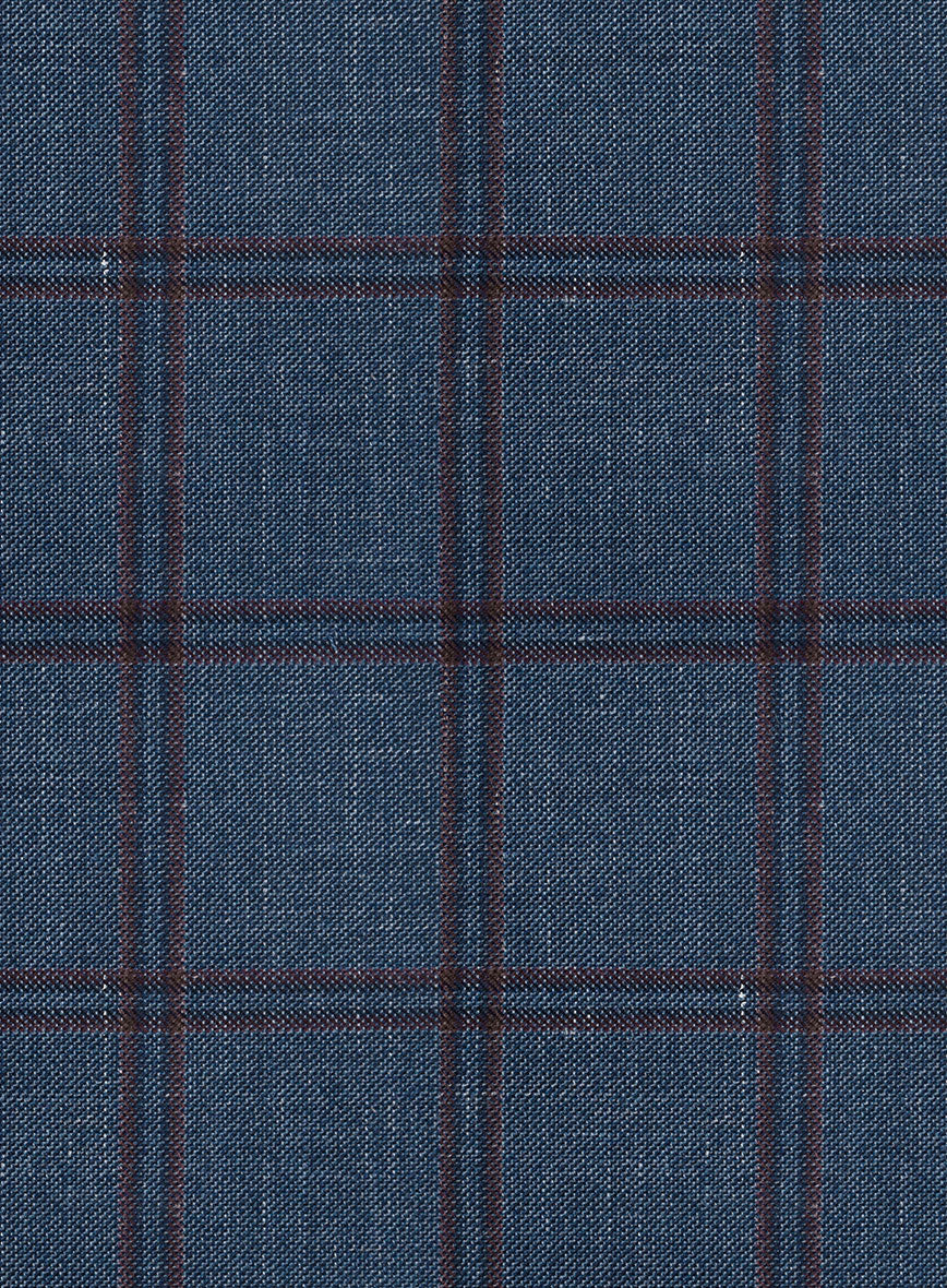London Loom Blue Check Wool Silk Linen Pants - Image 3
