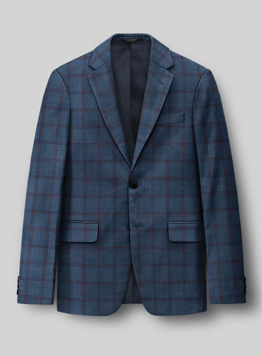 London Loom Blue Check Wool Silk Linen Suit - Image 4