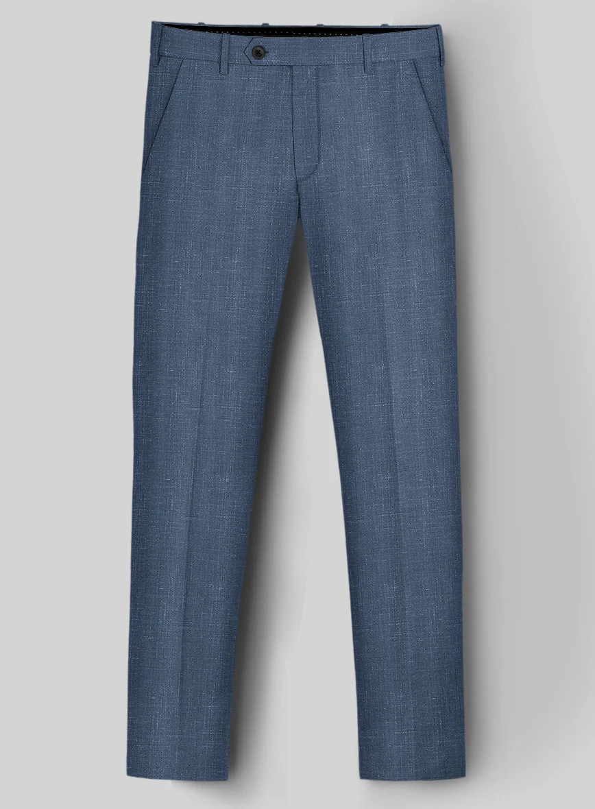 London Loom Blue Herringbone Wool Silk Linen Suit - Image 7