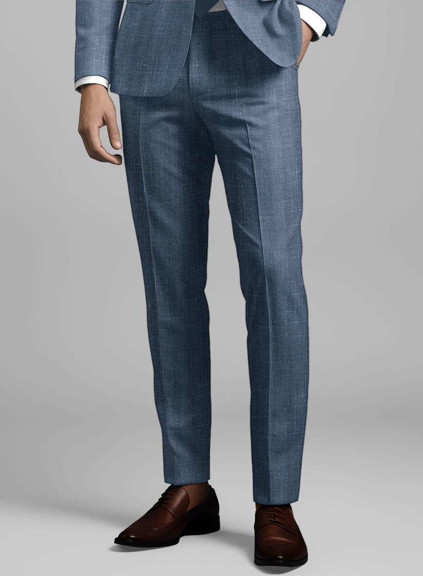 London Loom Blue Herringbone Wool Silk Linen Suit - Image 8