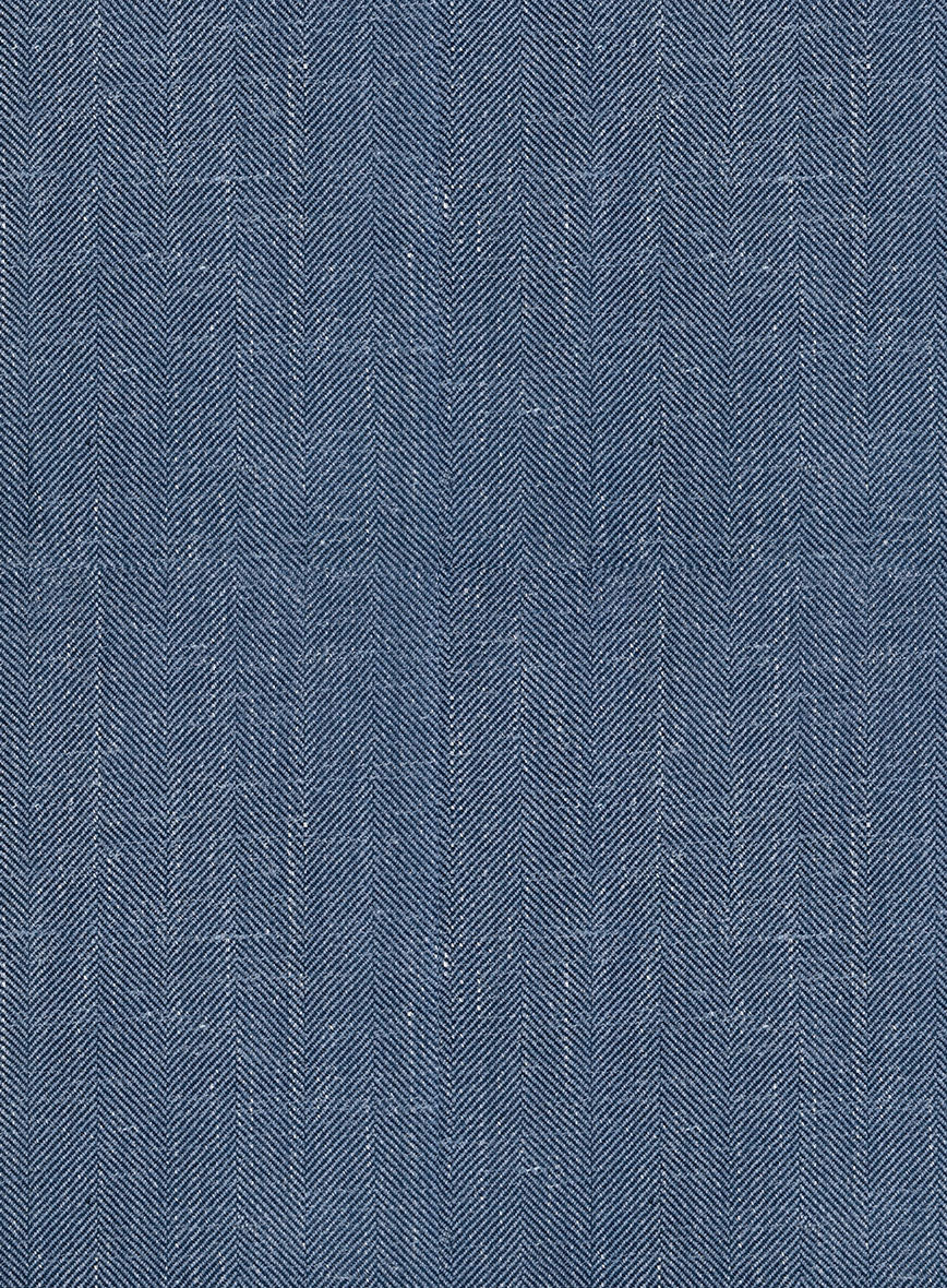 London Loom Blue Herringbone Wool Silk Linen Suit - Image 9