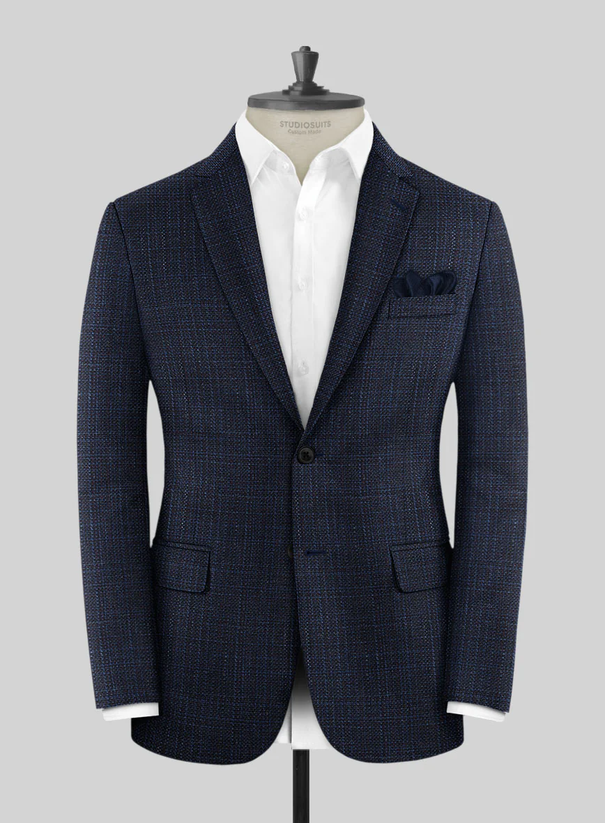 London Loom Blue Ilaria Wool Silk Linen Jacket - Image 3