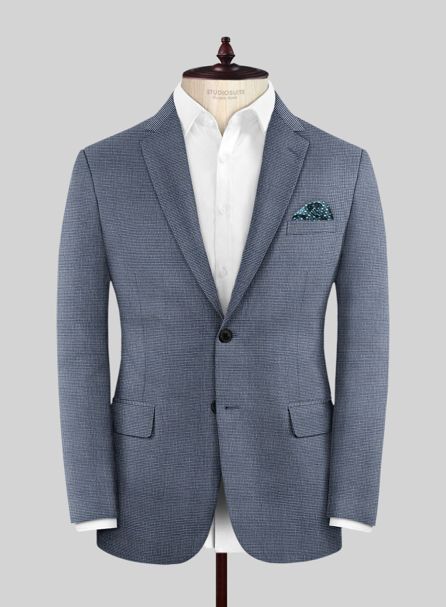 London Loom Blue Nailhead Wool Silk Linen Jacket - Image 3