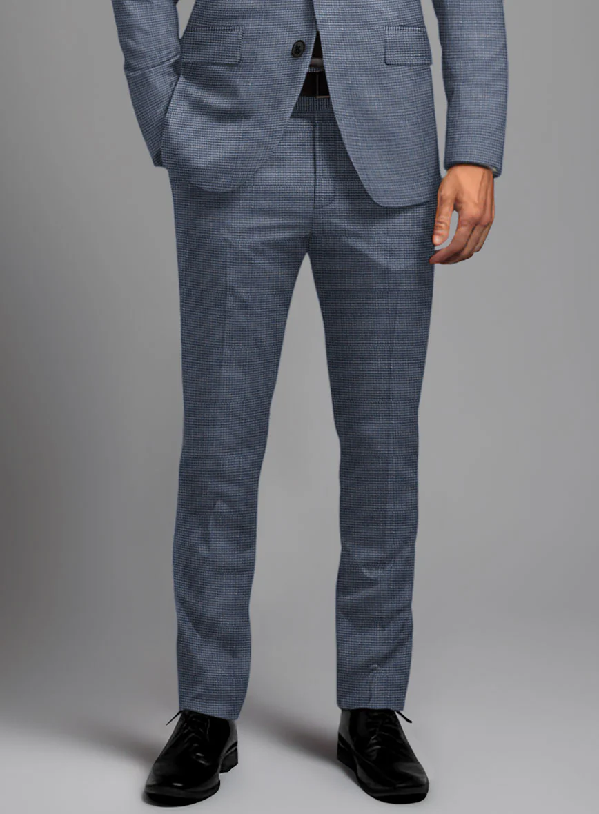 London Loom Blue Nailhead Wool Silk Linen Pants - Image 2