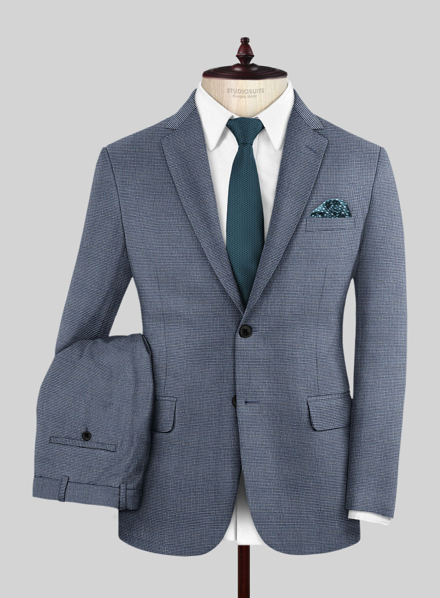 London Loom Blue Nailhead Wool Silk Linen Suit - Image 2