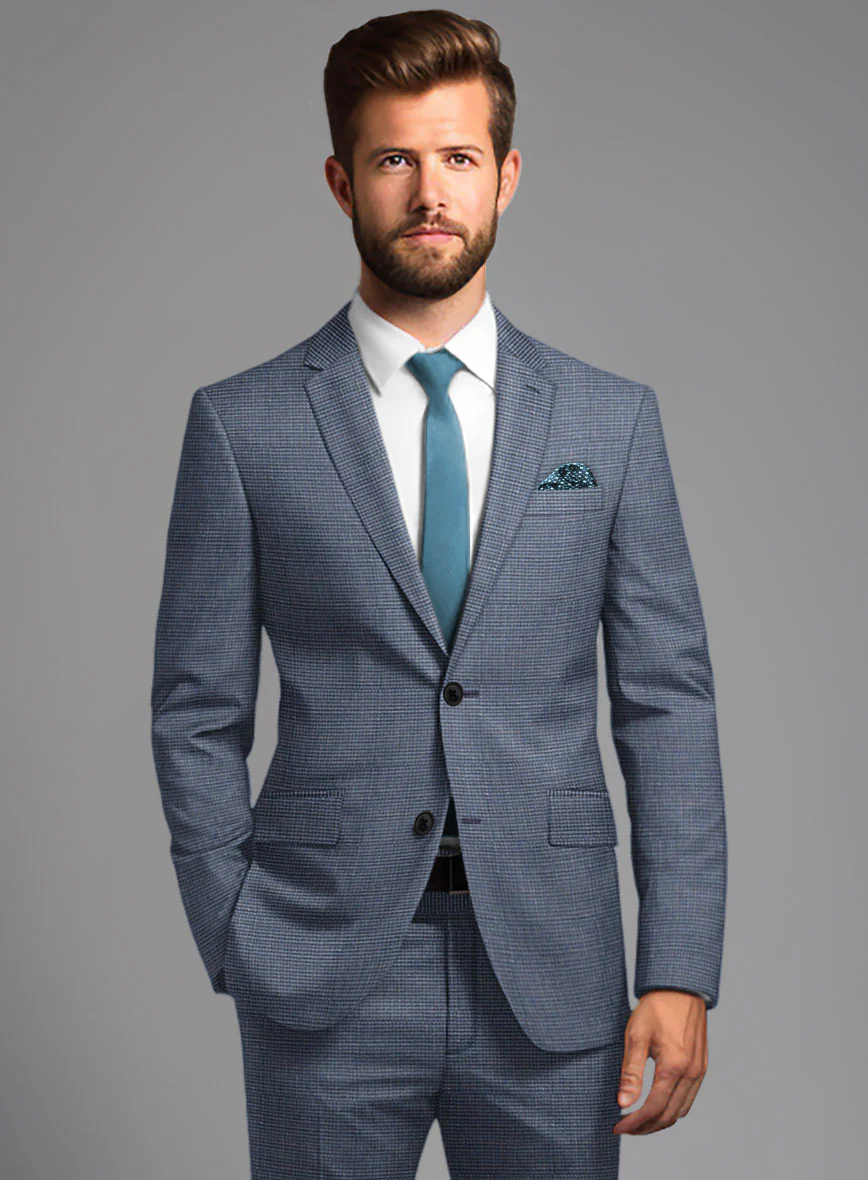 London Loom Blue Nailhead Wool Silk Linen Suit - Image 3