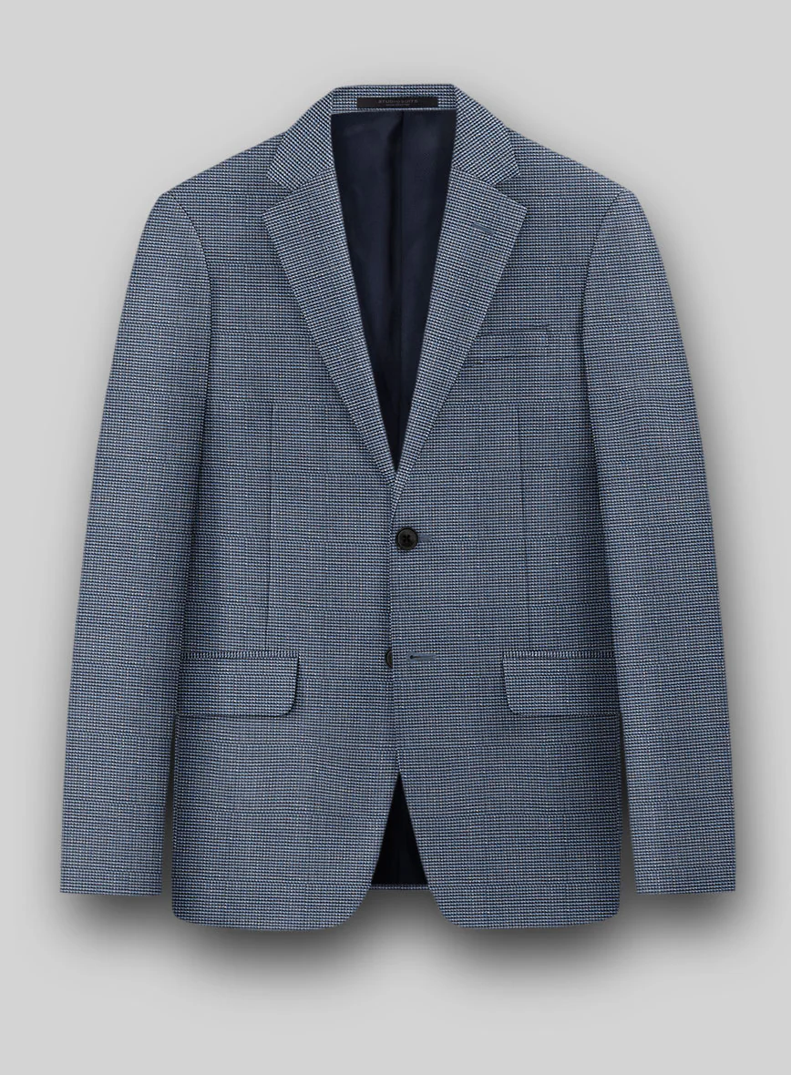 London Loom Blue Nailhead Wool Silk Linen Suit - Image 5