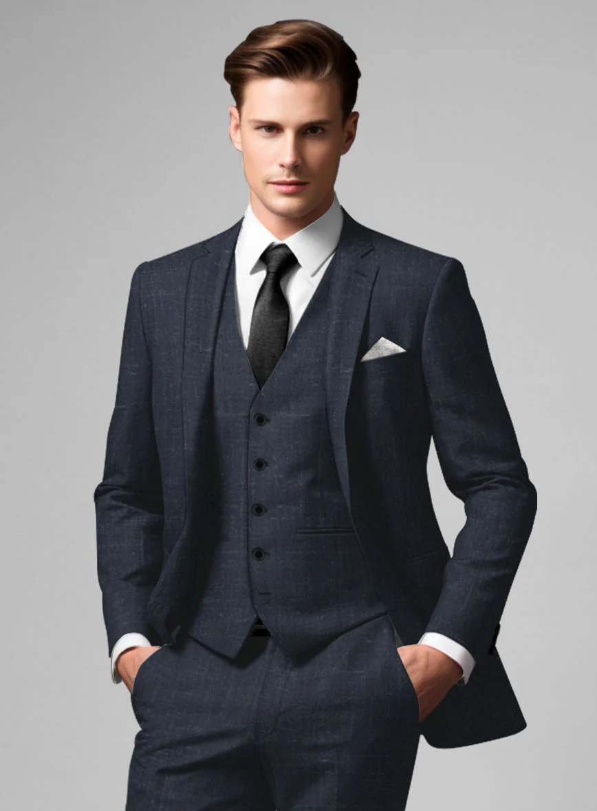 London Loom Blue Twill Wool Silk Linen Jacket - Image 2
