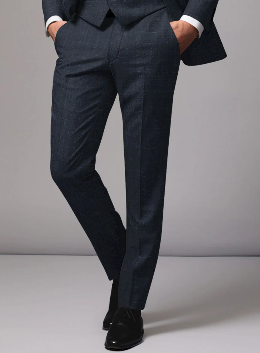 London Loom Blue Twill Wool Silk Linen Pants - Image 2
