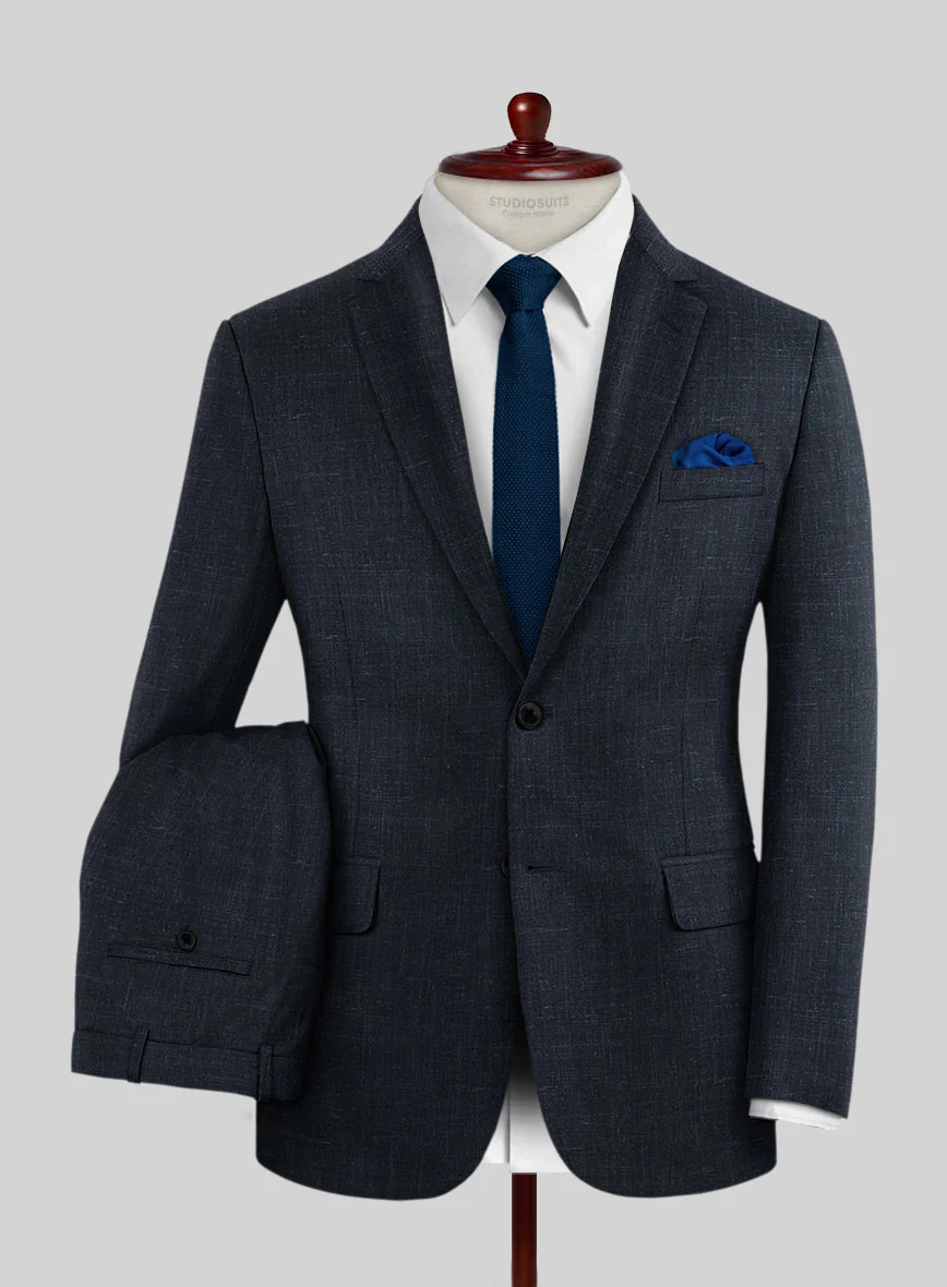 London Loom Blue Twill Wool Silk Linen Suit - Image 2