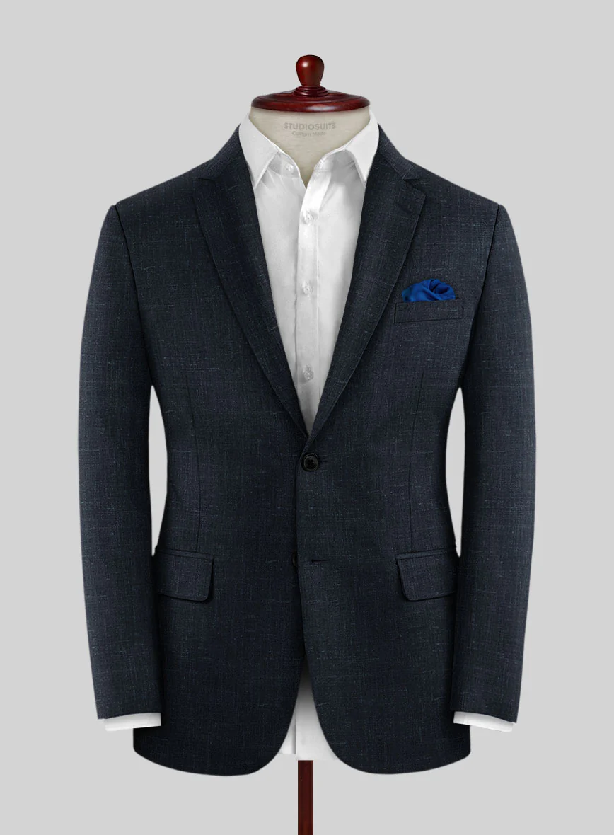 London Loom Blue Twill Wool Silk Linen Suit - Image 4