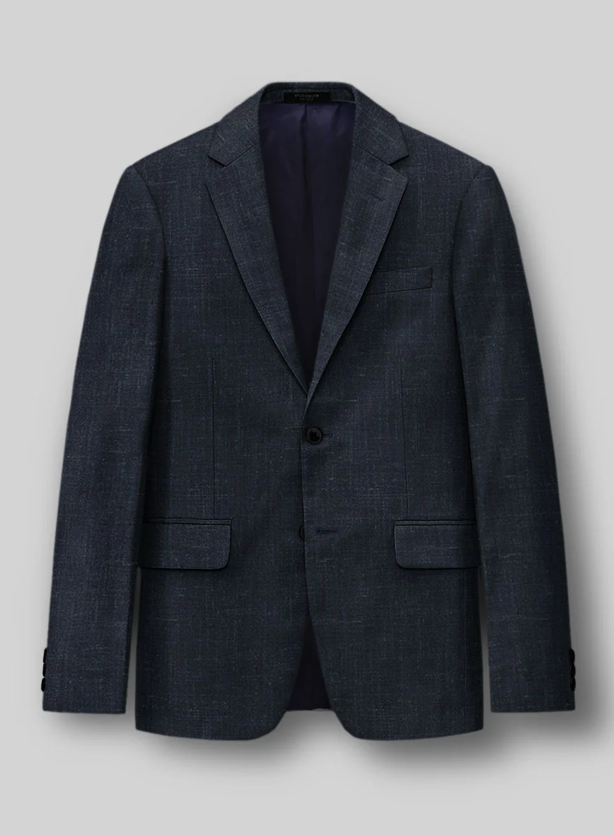 London Loom Blue Twill Wool Silk Linen Suit - Image 5
