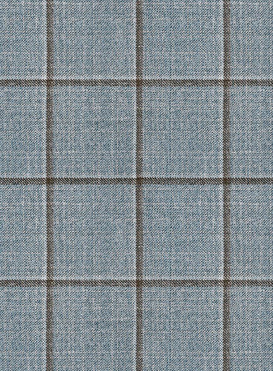London Loom Blue Windowpane Wool Silk Linen Pants - Image 3